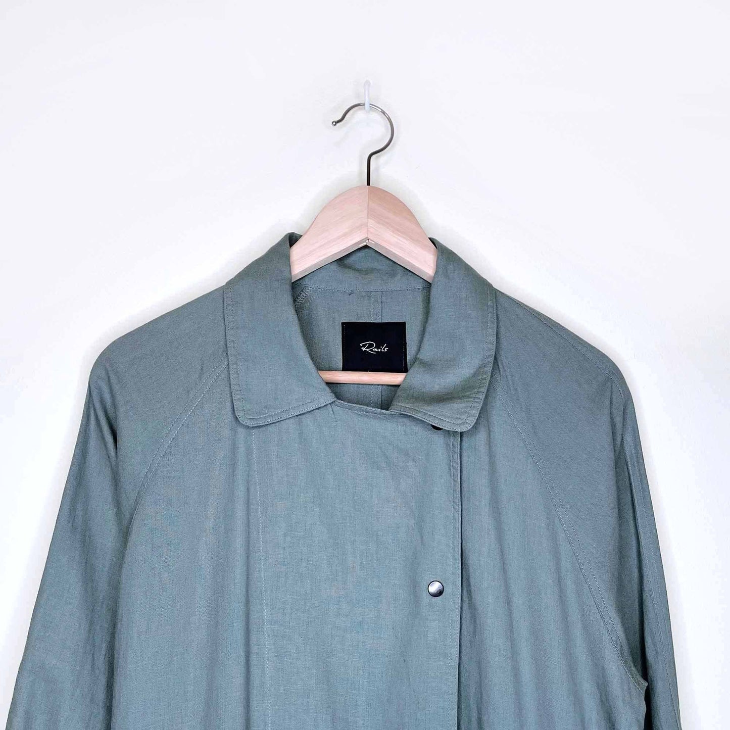 rails nadia linen-blend utility snap button moto trench jacket - size small