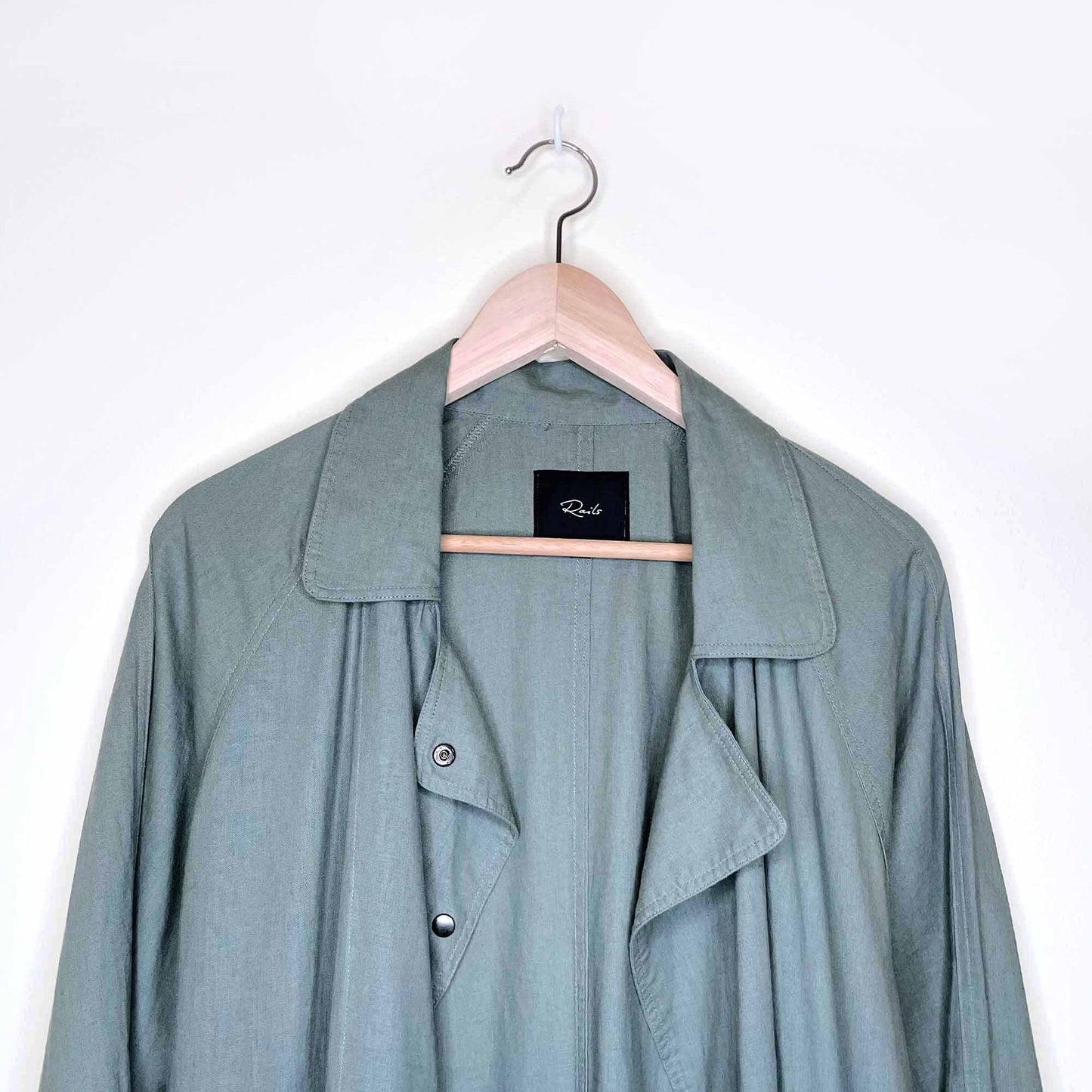 rails nadia linen-blend utility snap button moto trench jacket - size small