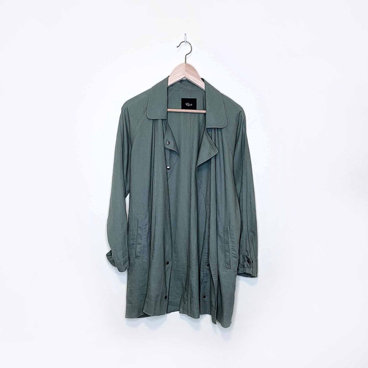 rails nadia linen-blend utility snap button moto trench jacket - size small