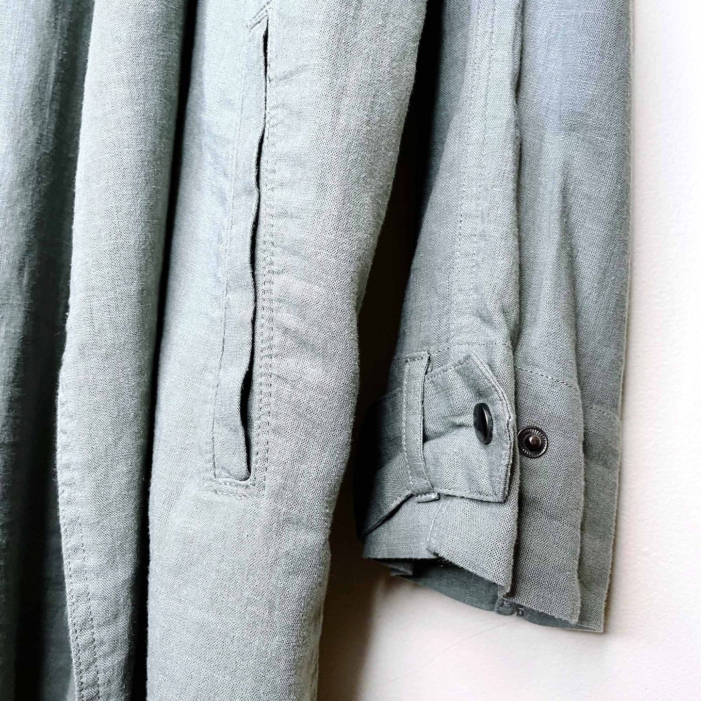 rails nadia linen-blend utility snap button moto trench jacket - size small