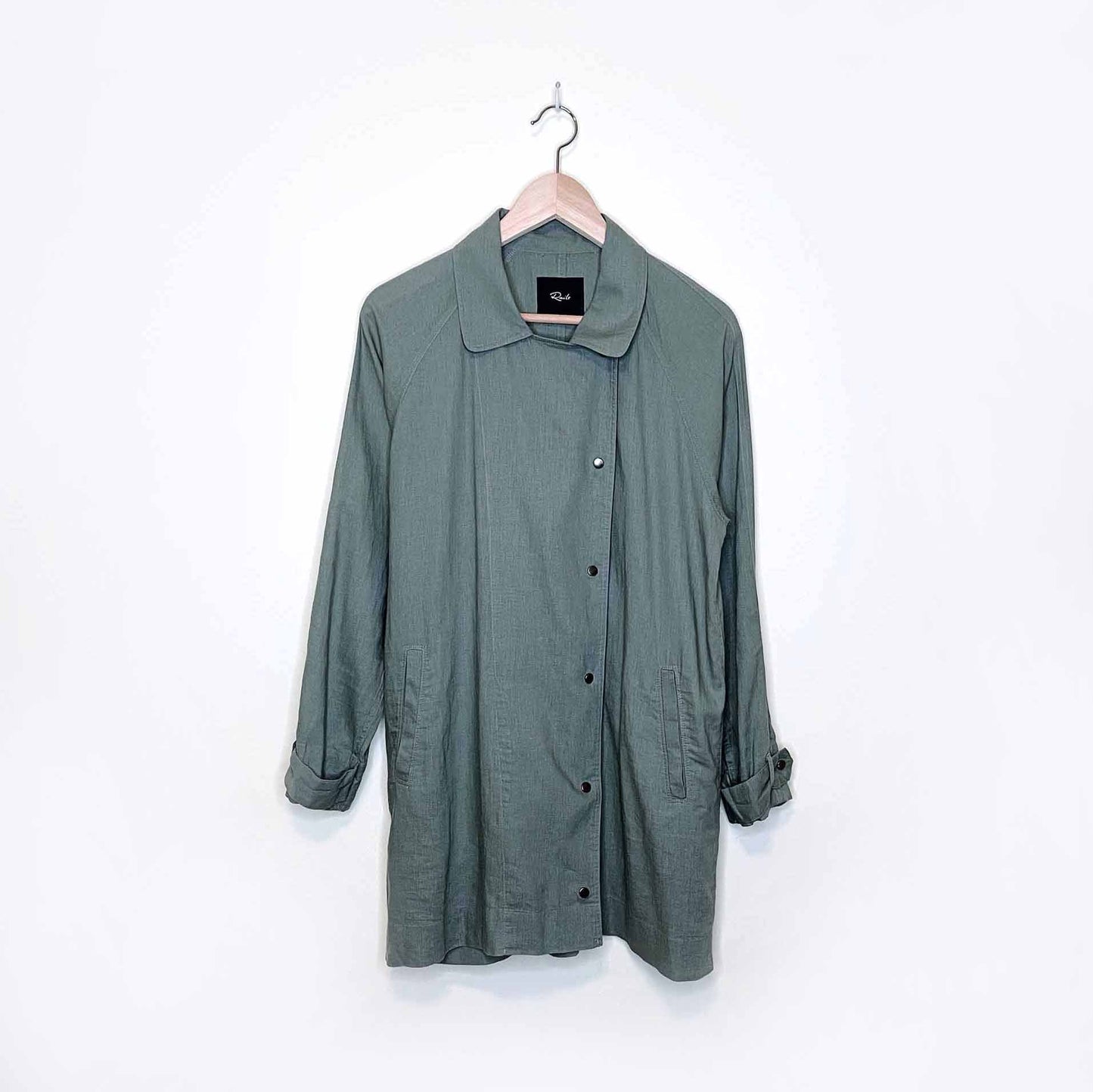 rails nadia linen-blend utility snap button moto trench jacket - size small