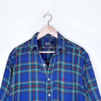 vintage polo ralph lauren blue flannel button down shirt - size large