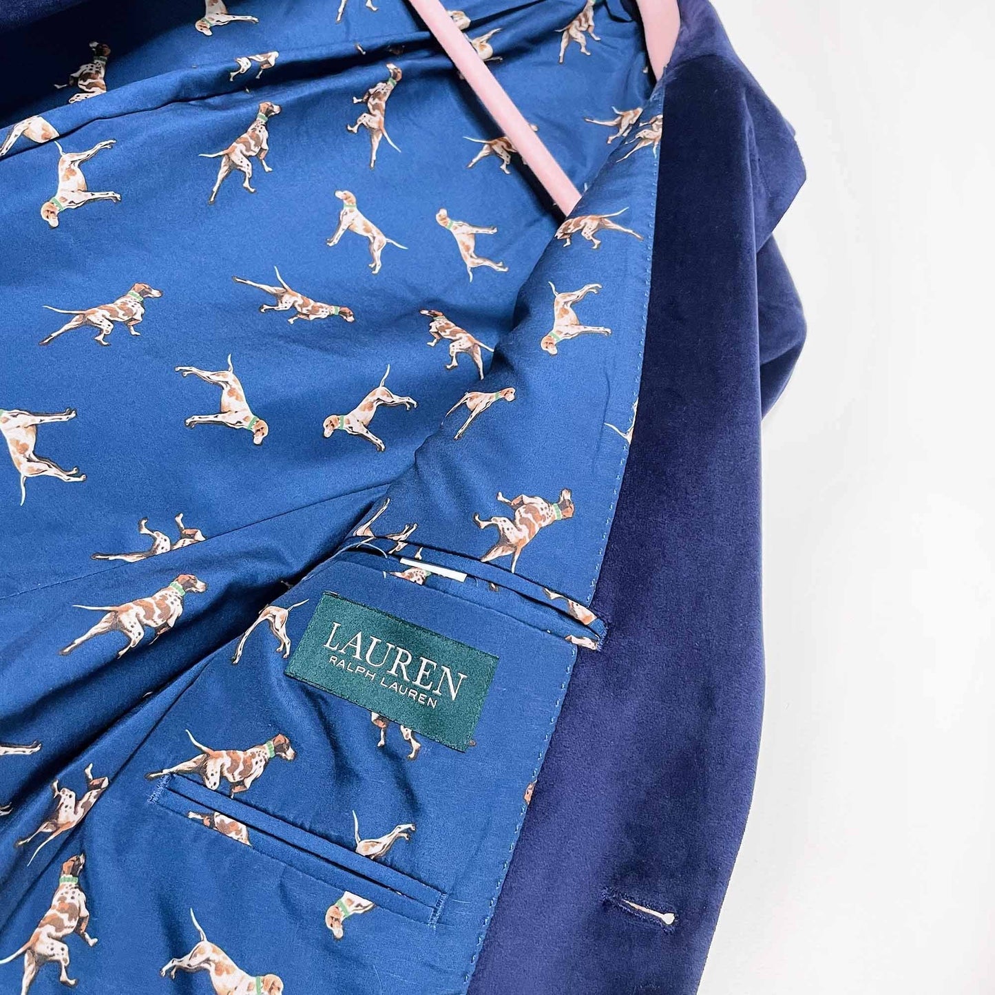 lauren ralph lauren single breasted 2-button blue velvet blazer - size xs