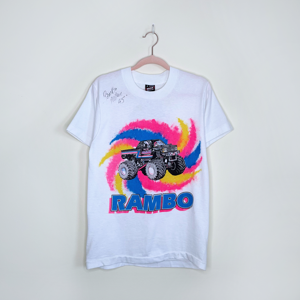 vintage 90s signed rambo monster truck tee - size small