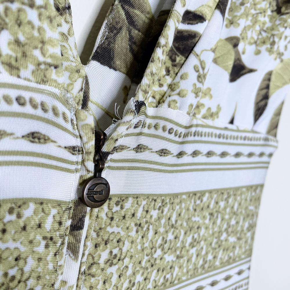 roberto cavalli 00s ruched leaf v-neck dress - size small