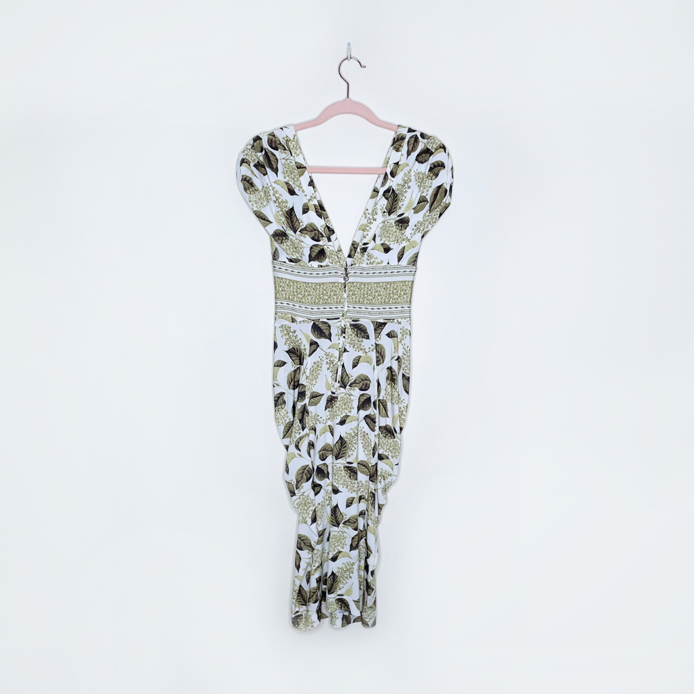 roberto cavalli 00s ruched leaf v-neck dress - size small