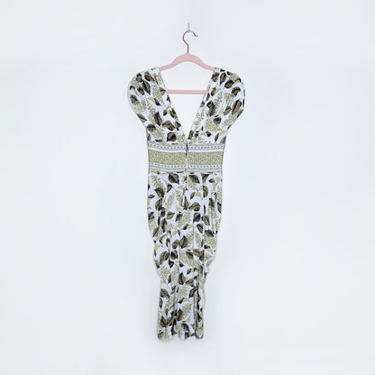 roberto cavalli 00s ruched leaf v-neck dress - size small