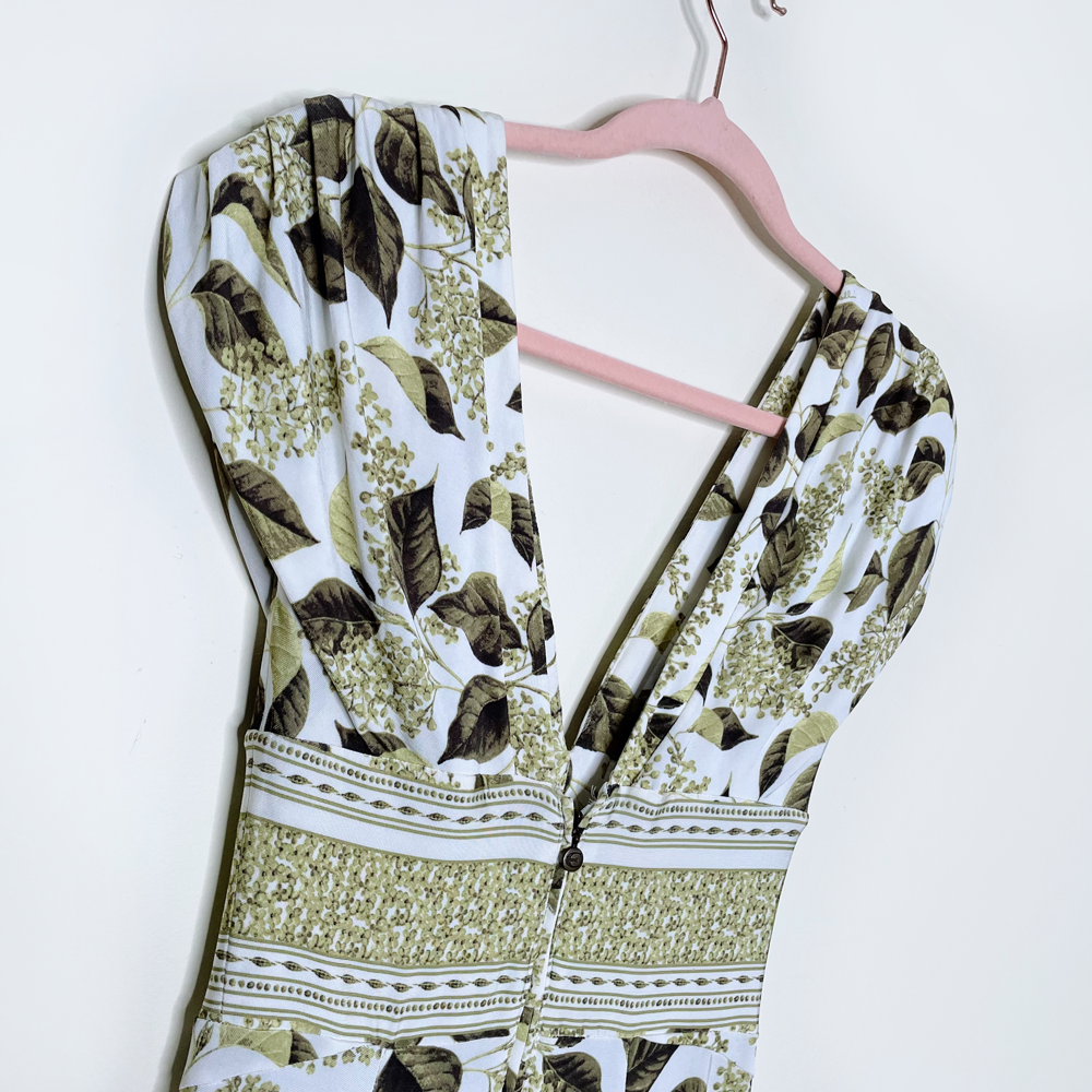 roberto cavalli 00s ruched leaf v-neck dress - size small