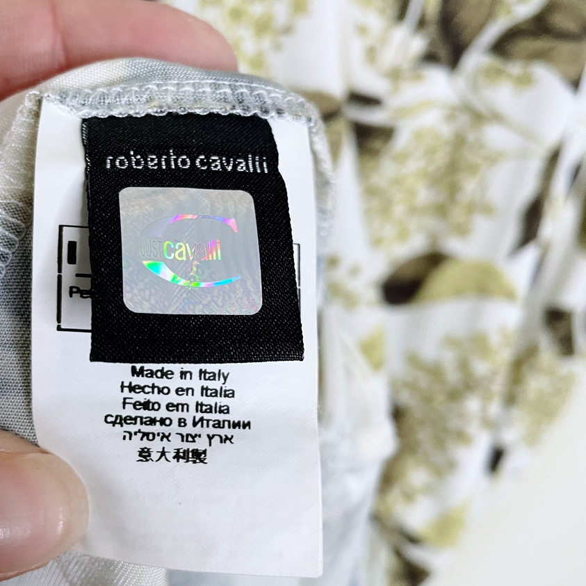 roberto cavalli 00s ruched leaf v-neck dress - size small