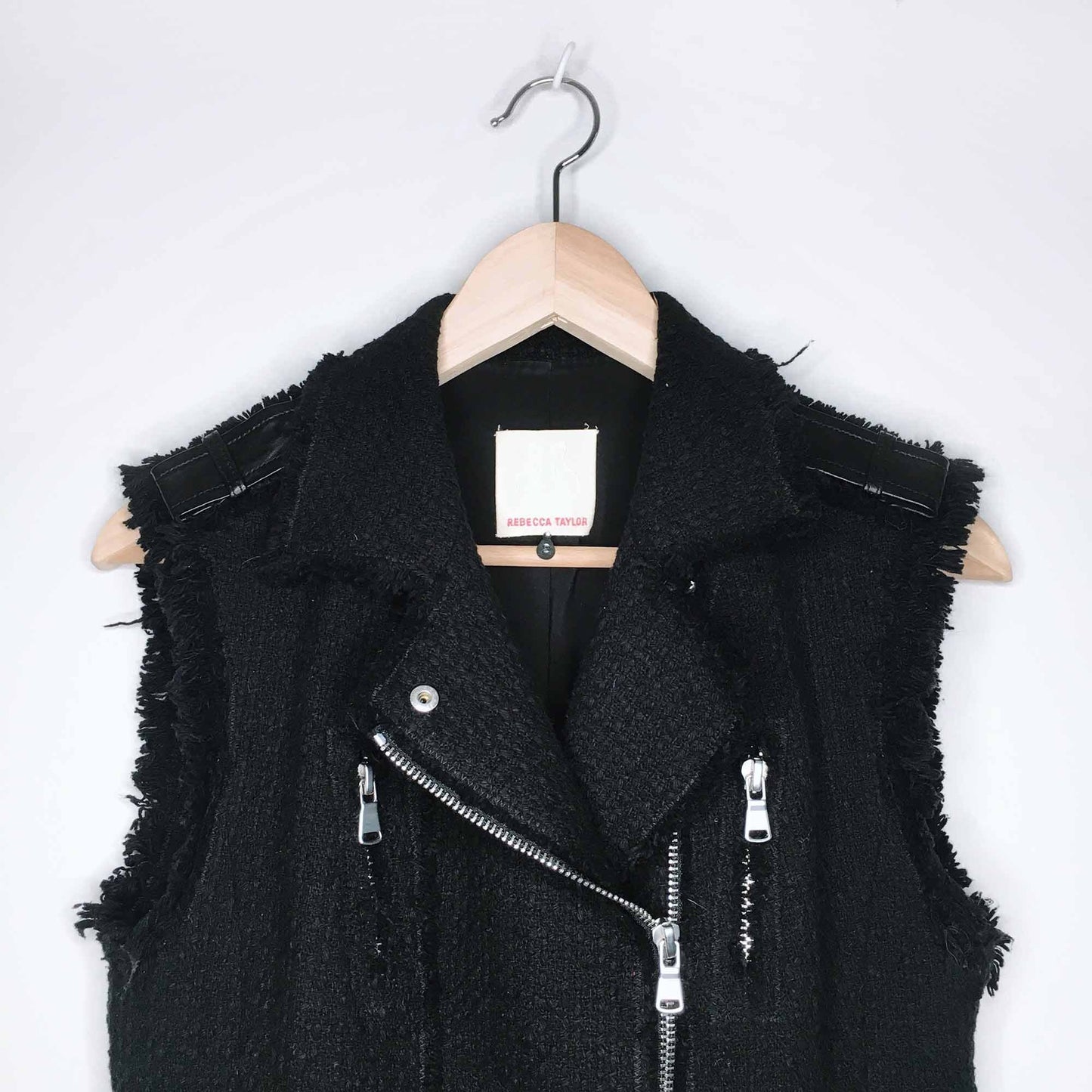Rebecca Taylor wool tweed and leather moto vest - size 2