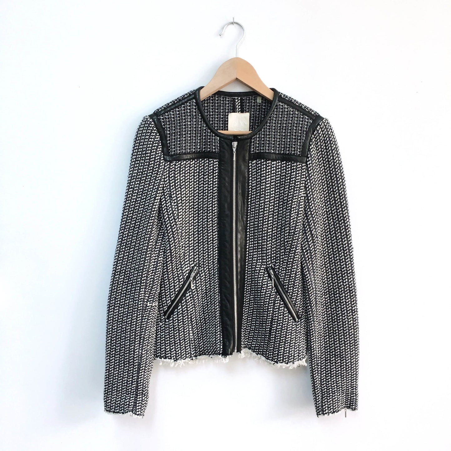 Rebecca Taylor Leather Trim Tweed Jacket - size 8