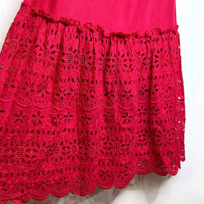 nwt kfg italy red midi dress with lace hem - size 42