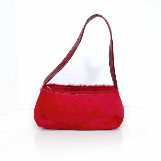 vintage flavi olivera red calf hair mini pochette shoulder bag