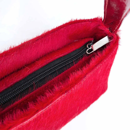 vintage flavi olivera red calf hair mini pochette shoulder bag