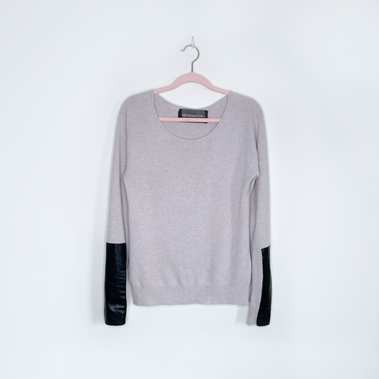 reformation cashmere sweater with leather cuffs - size xs/sm