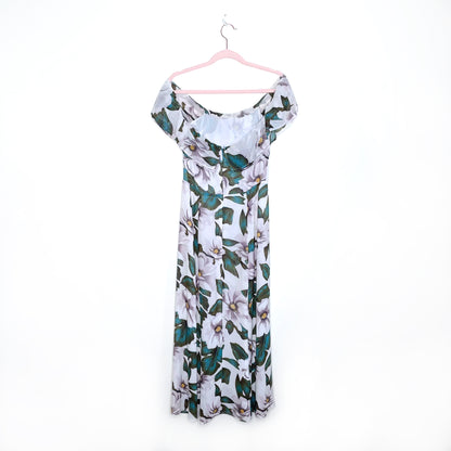 reformation off-shoulder white floral midi dress - size 4