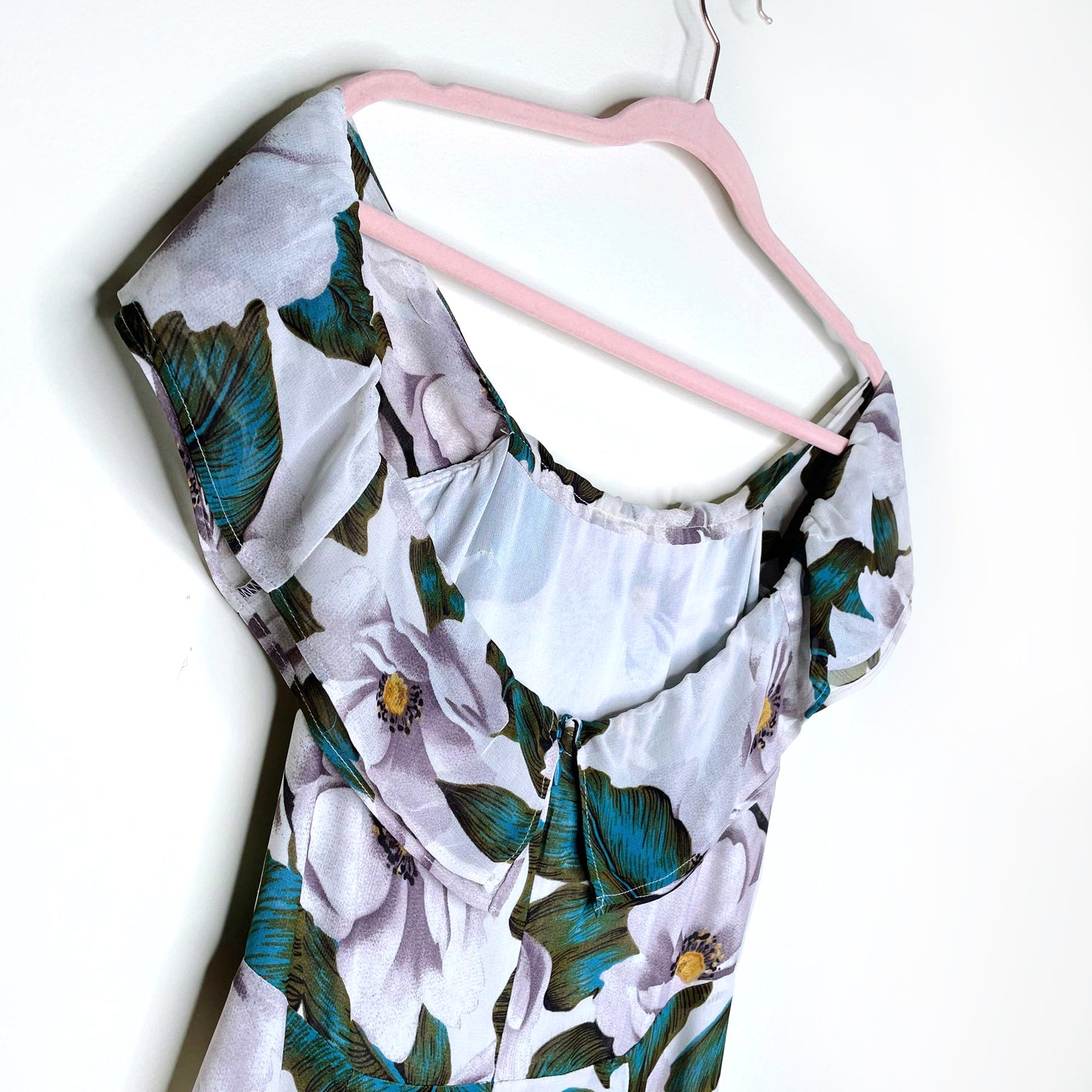 reformation off-shoulder white floral midi dress - size 4