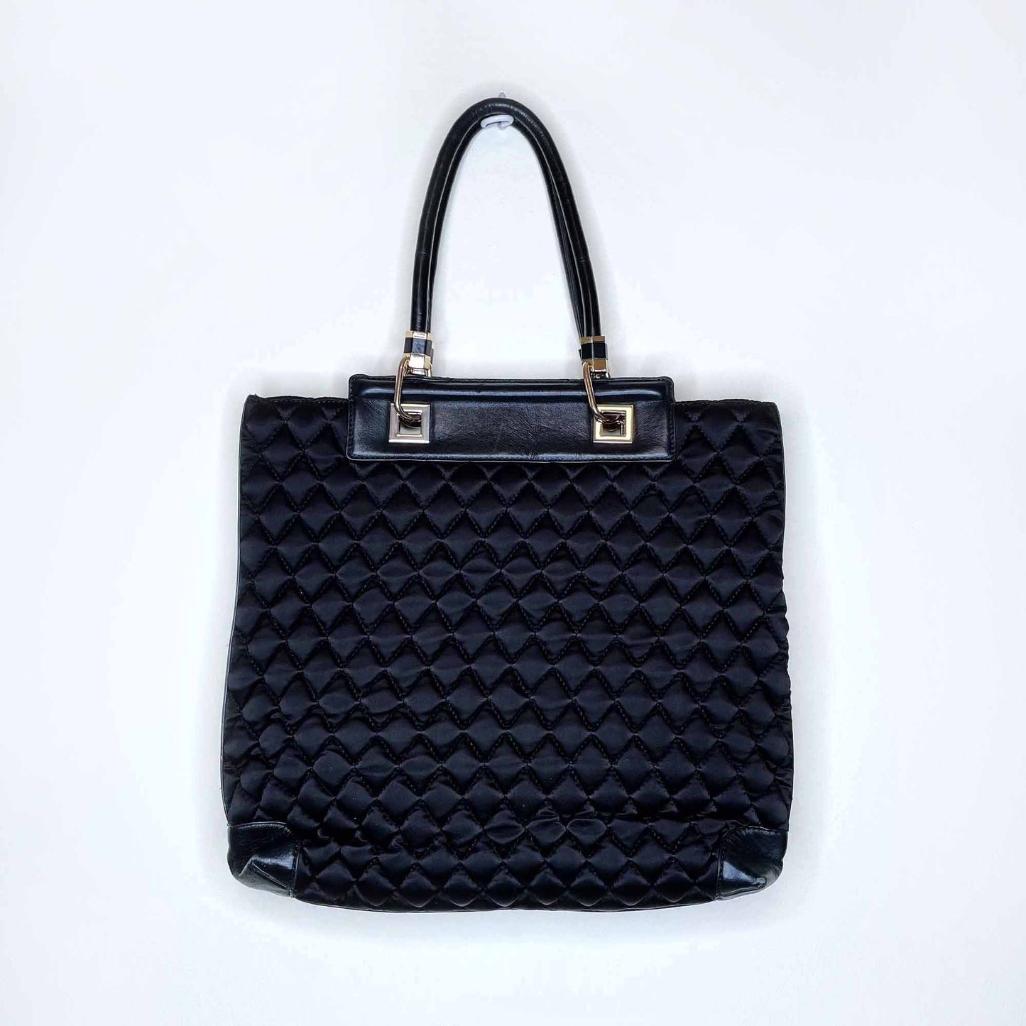 reiss quilted satin tote bag with leather trim