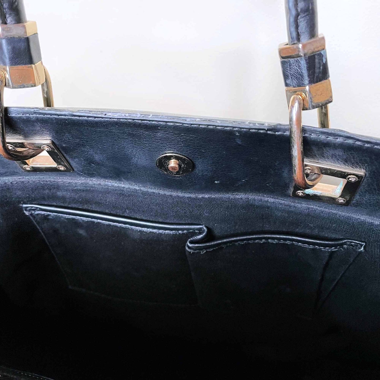 reiss quilted satin tote bag with leather trim