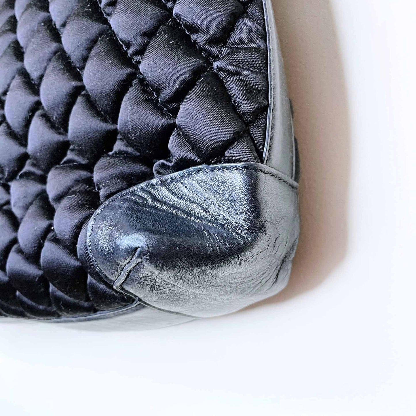 reiss quilted satin tote bag with leather trim