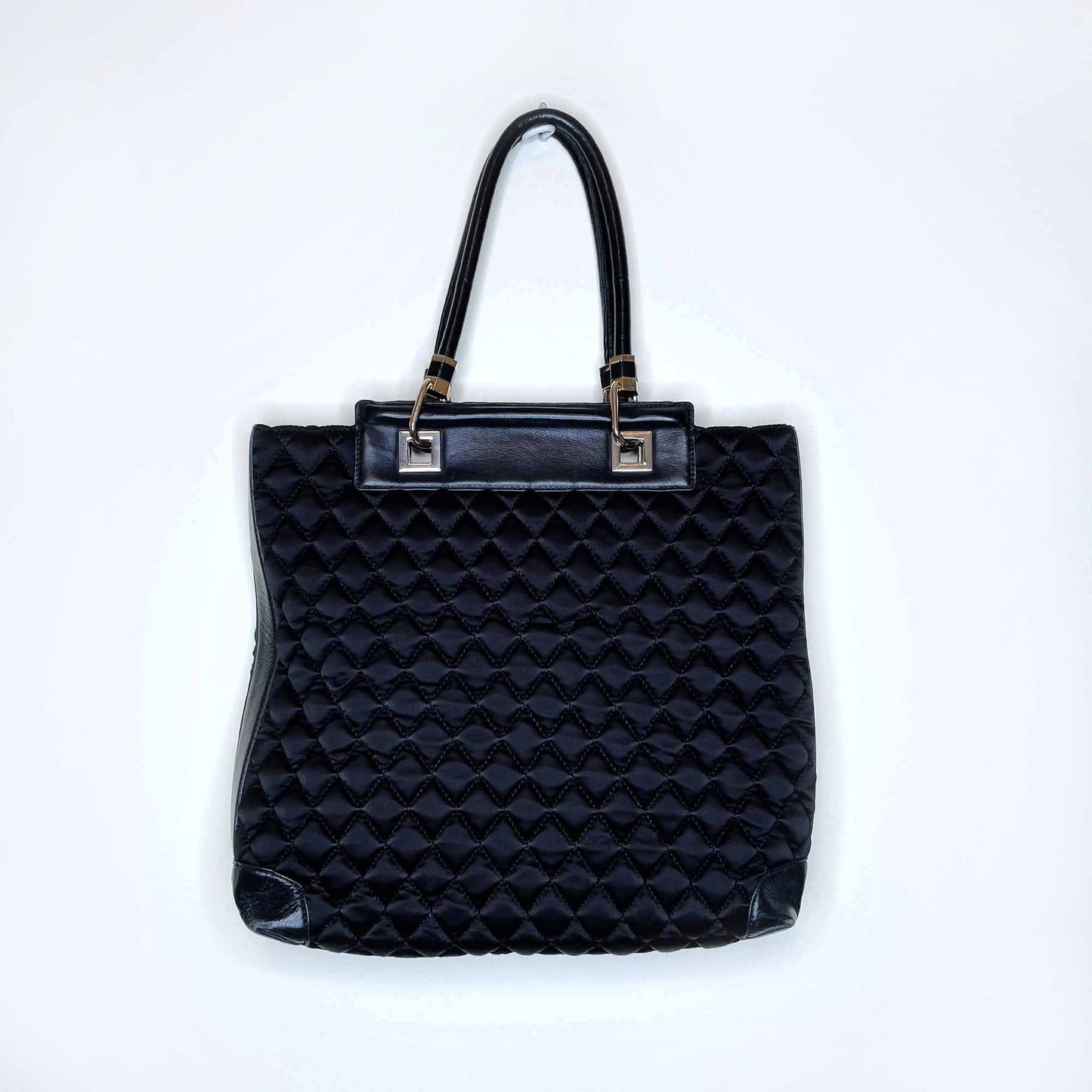 reiss quilted satin tote bag with leather trim