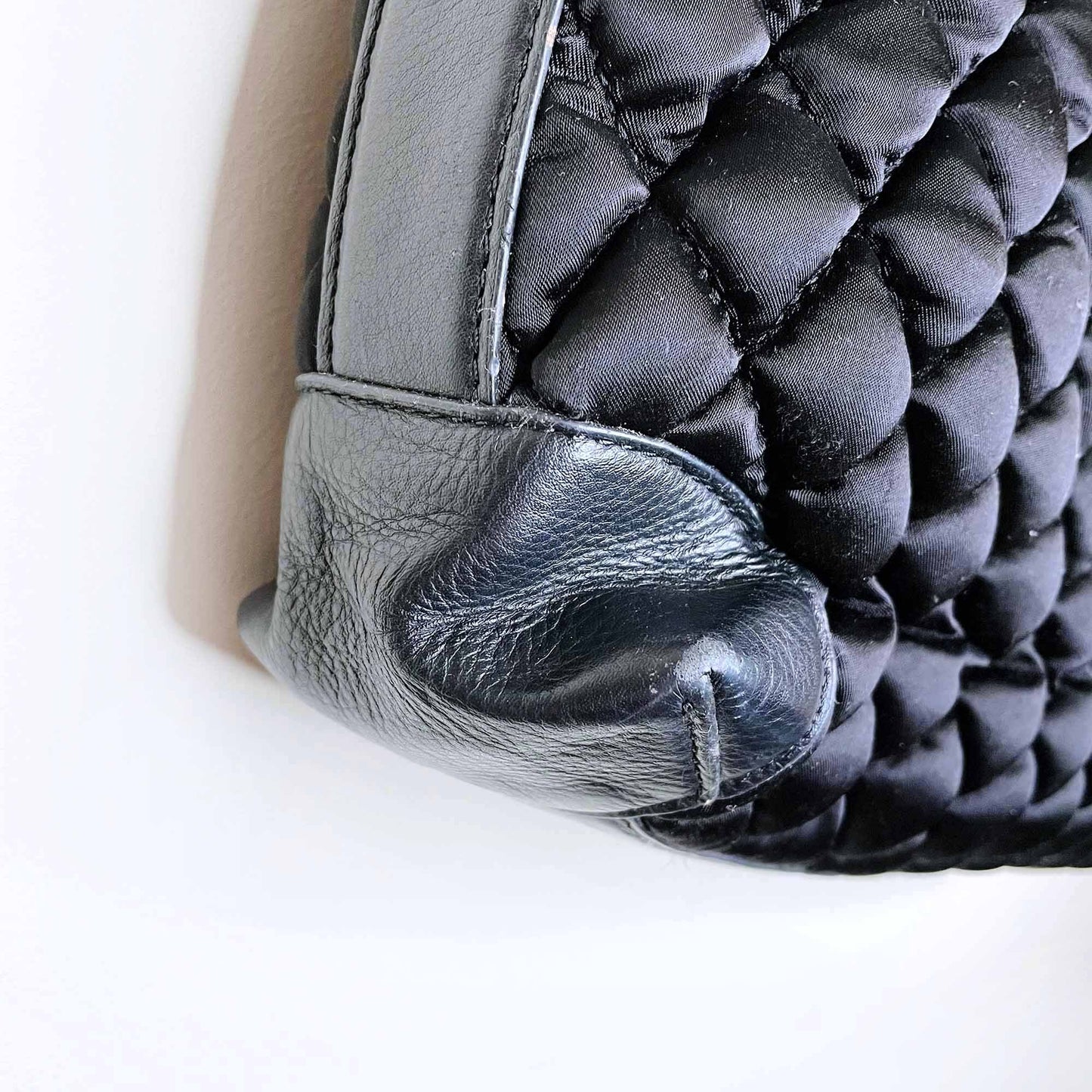 reiss quilted satin tote bag with leather trim