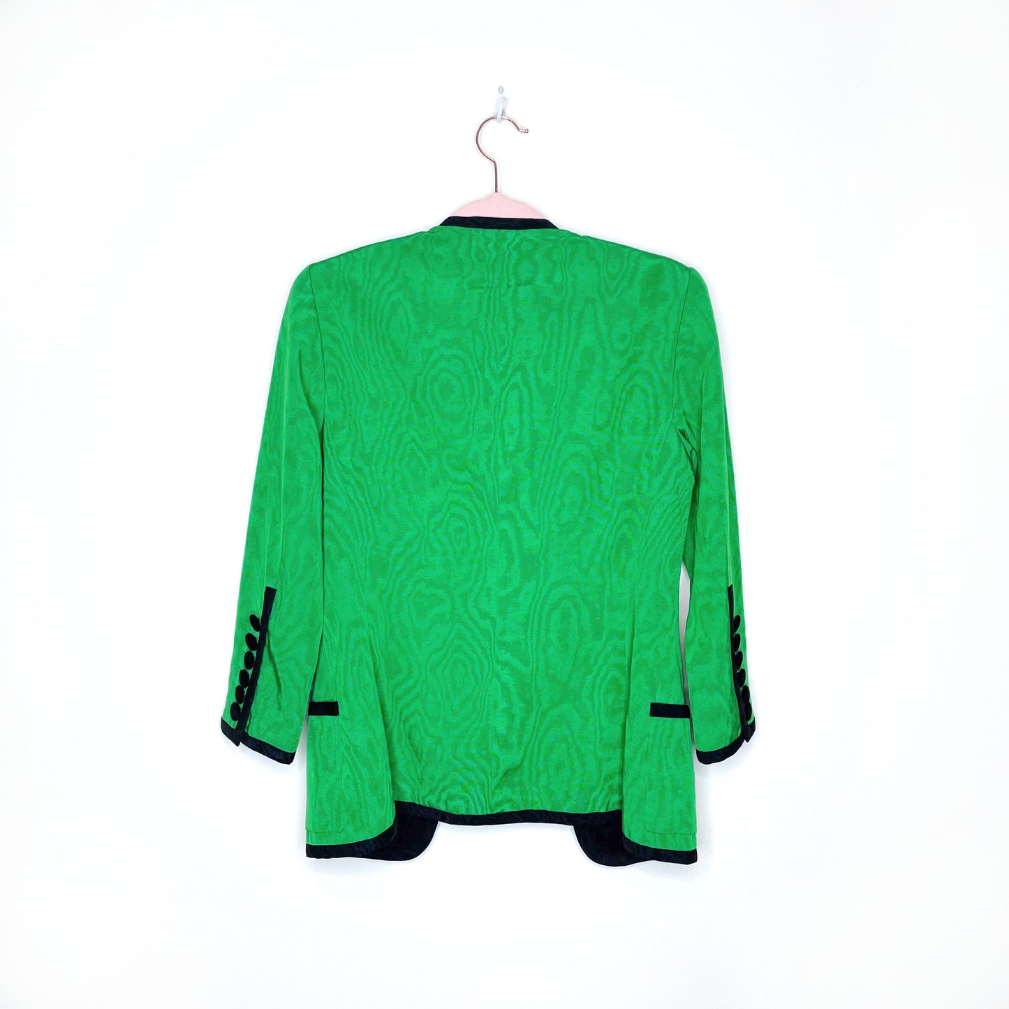 vintage rena lange green blazer with black velvet hearts - size 6