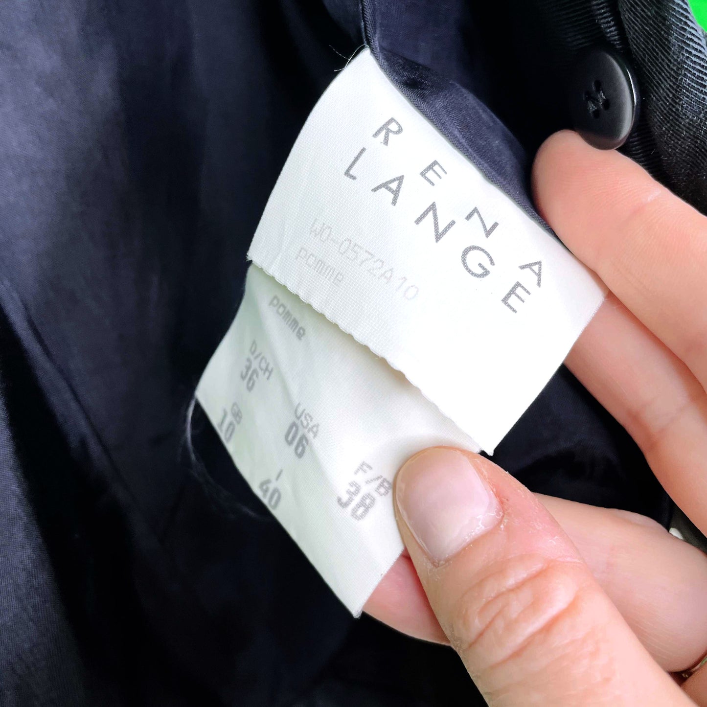 vintage rena lange green blazer with black velvet hearts - size 6