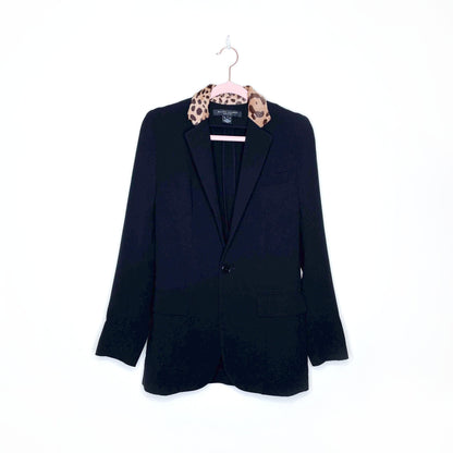 ralph lauren black label stretch wool blazer with leopard collar - size 2
