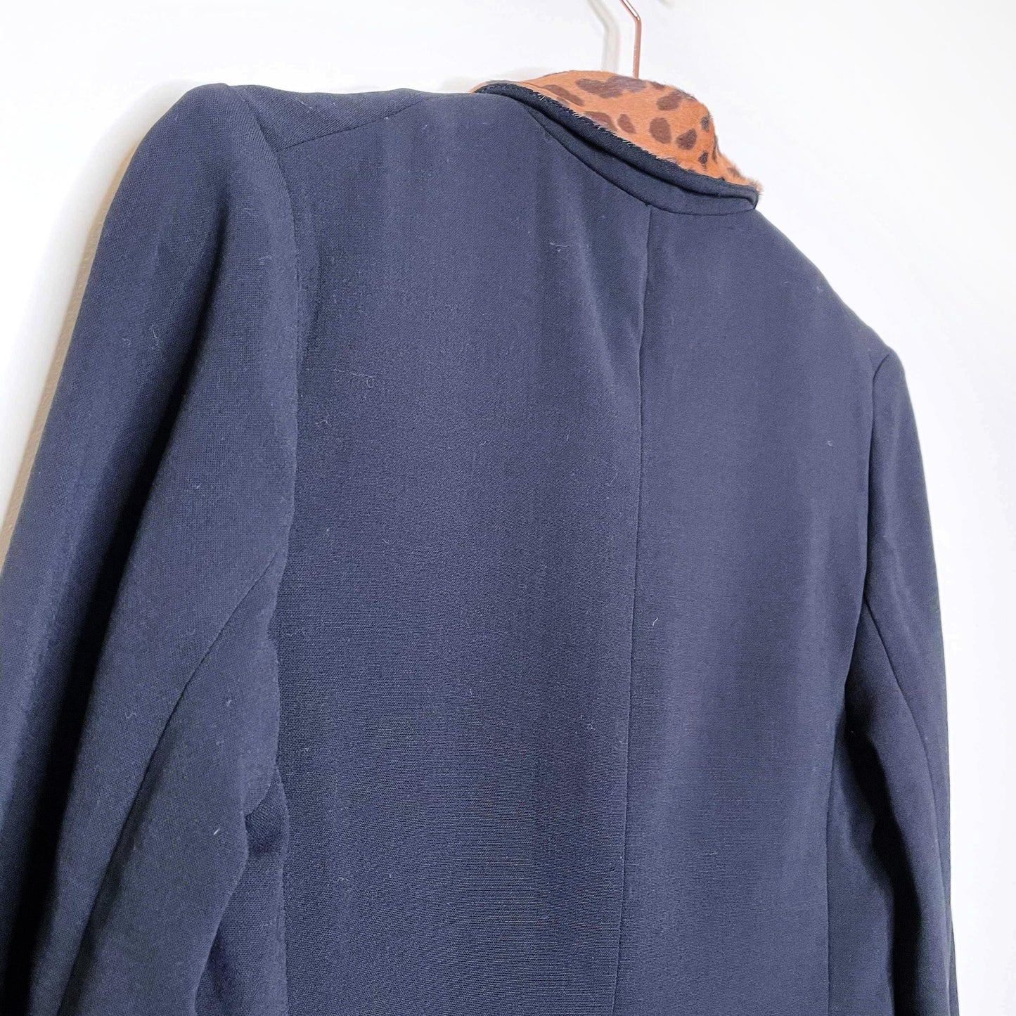 ralph lauren black label stretch wool blazer with leopard collar - size 2