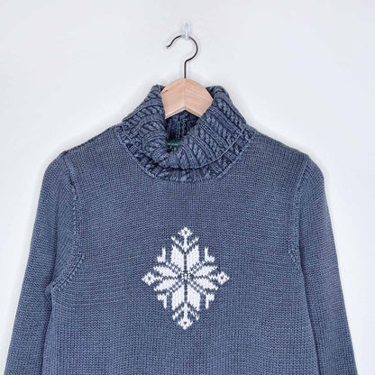 lauren ralph lauren hand-knit snowflake turtleneck - size small