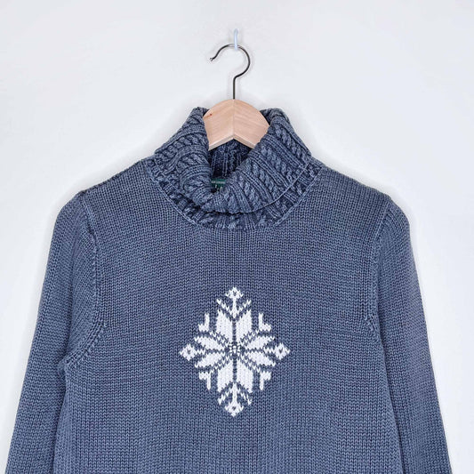 lauren ralph lauren hand-knit snowflake turtleneck - size small