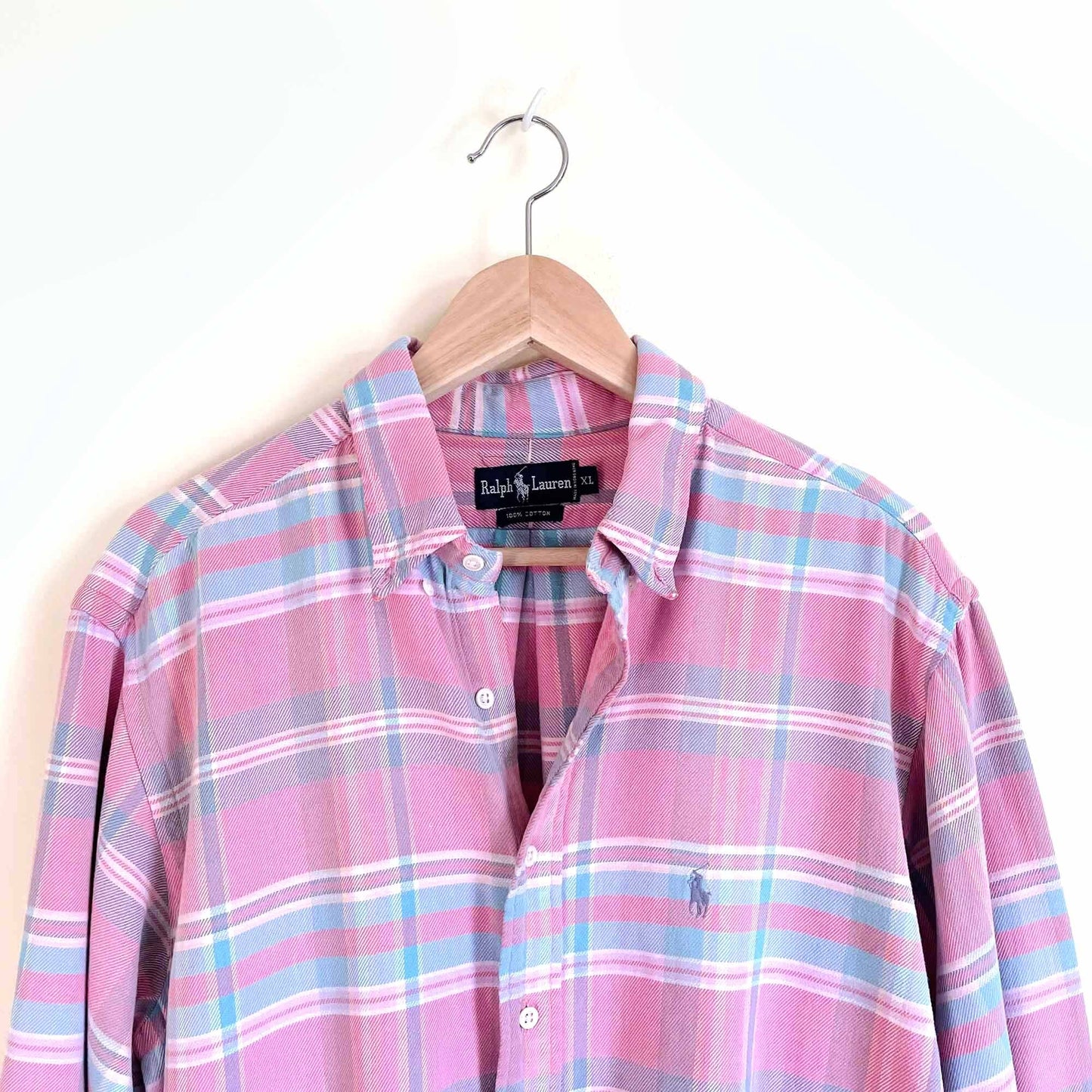 vintage ralph lauren pink madras button down shirt - size xl