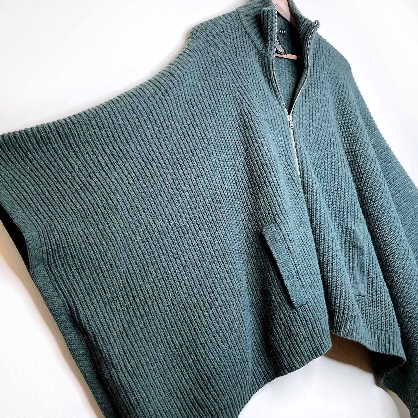 ralph lauren black label chunky ribbed knit wool-cashmere-silk cape - size xs/sm