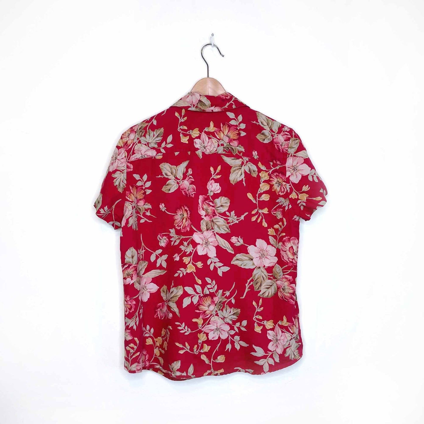lauren ralph lauren red floral linen button down shirt - size medium