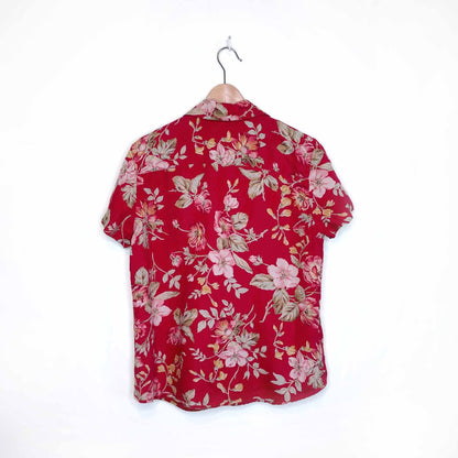 lauren ralph lauren red floral linen button down shirt - size medium