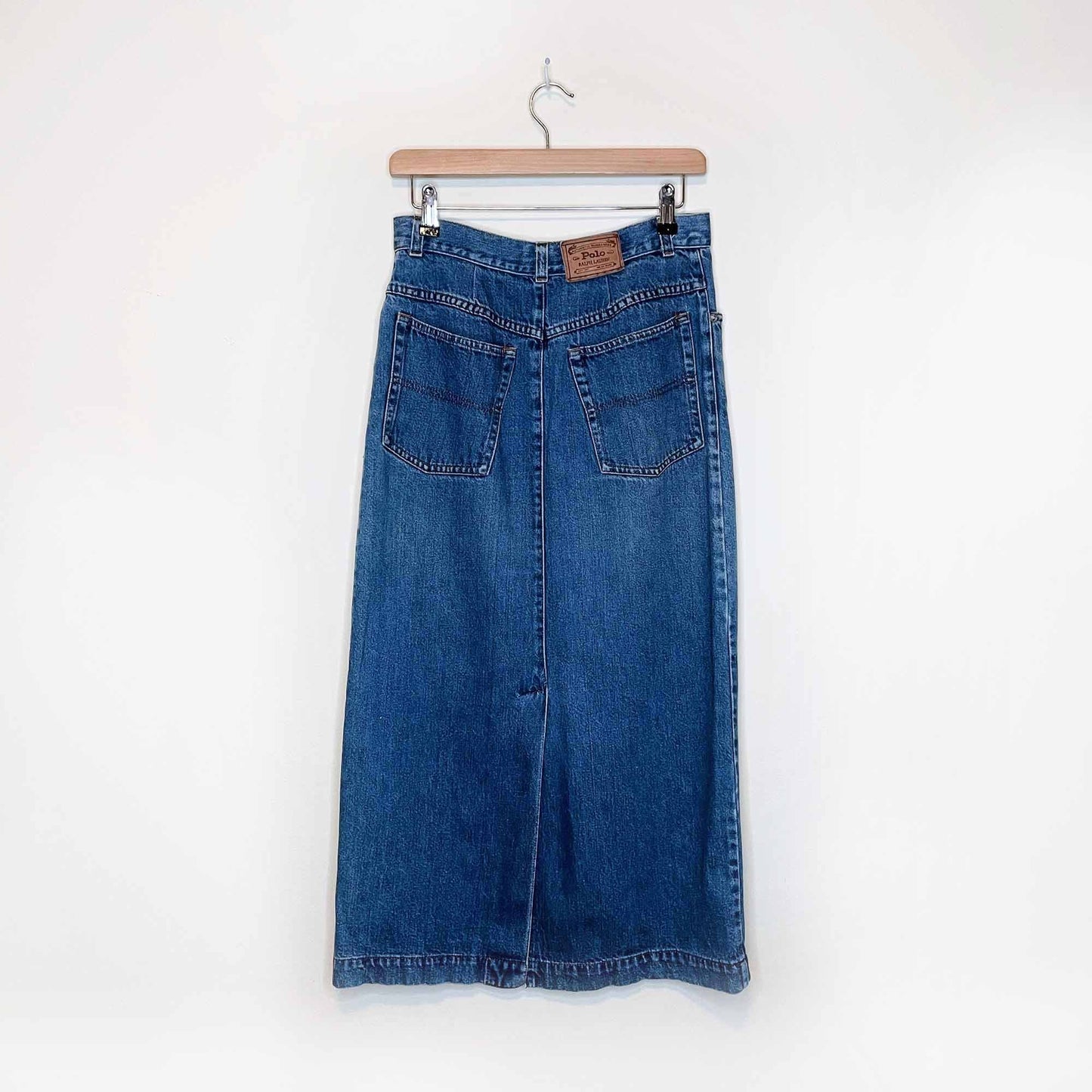 vintage 90's polo ralph lauren high rise dungarees denim skirt - size xs