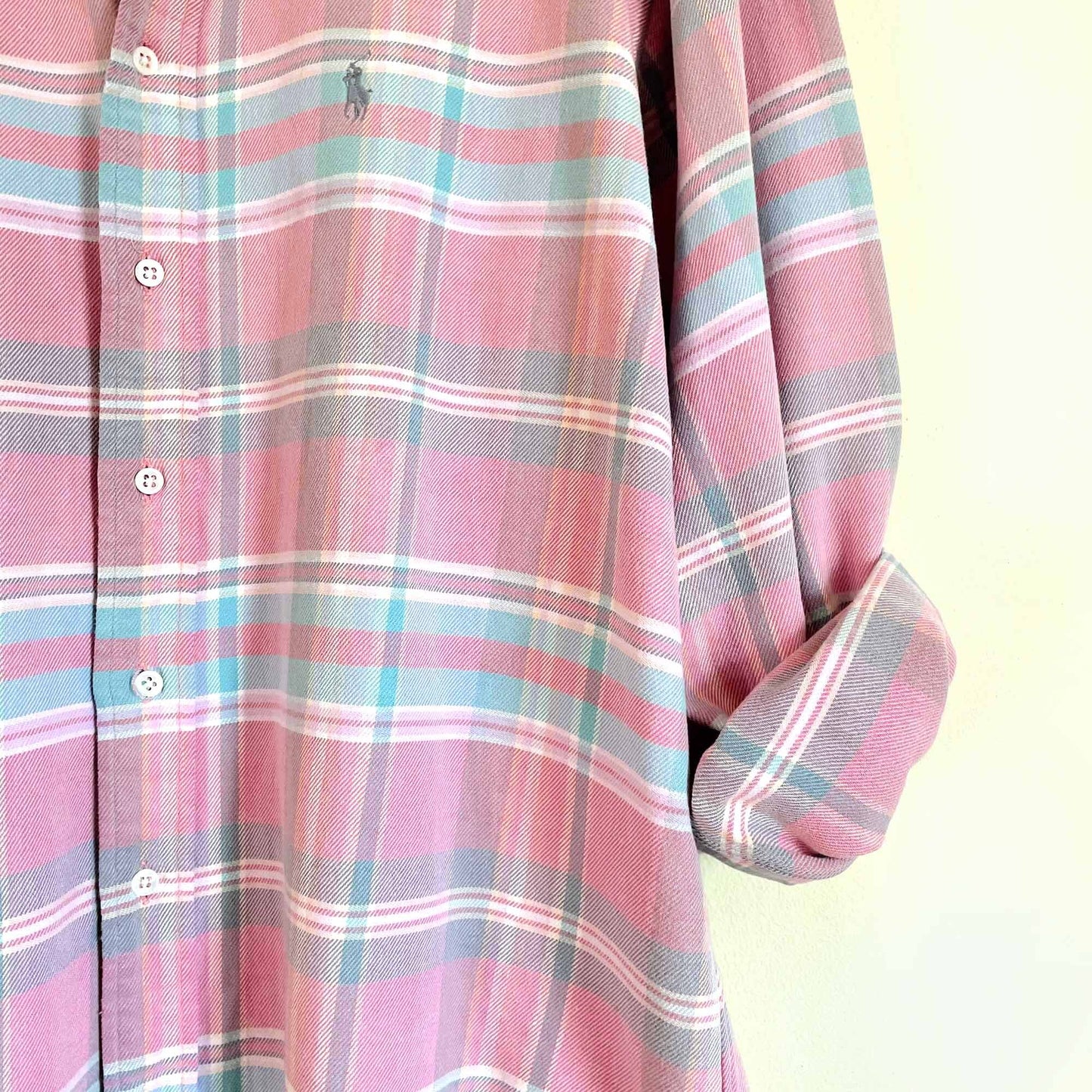 vintage ralph lauren pink madras button down shirt - size xl