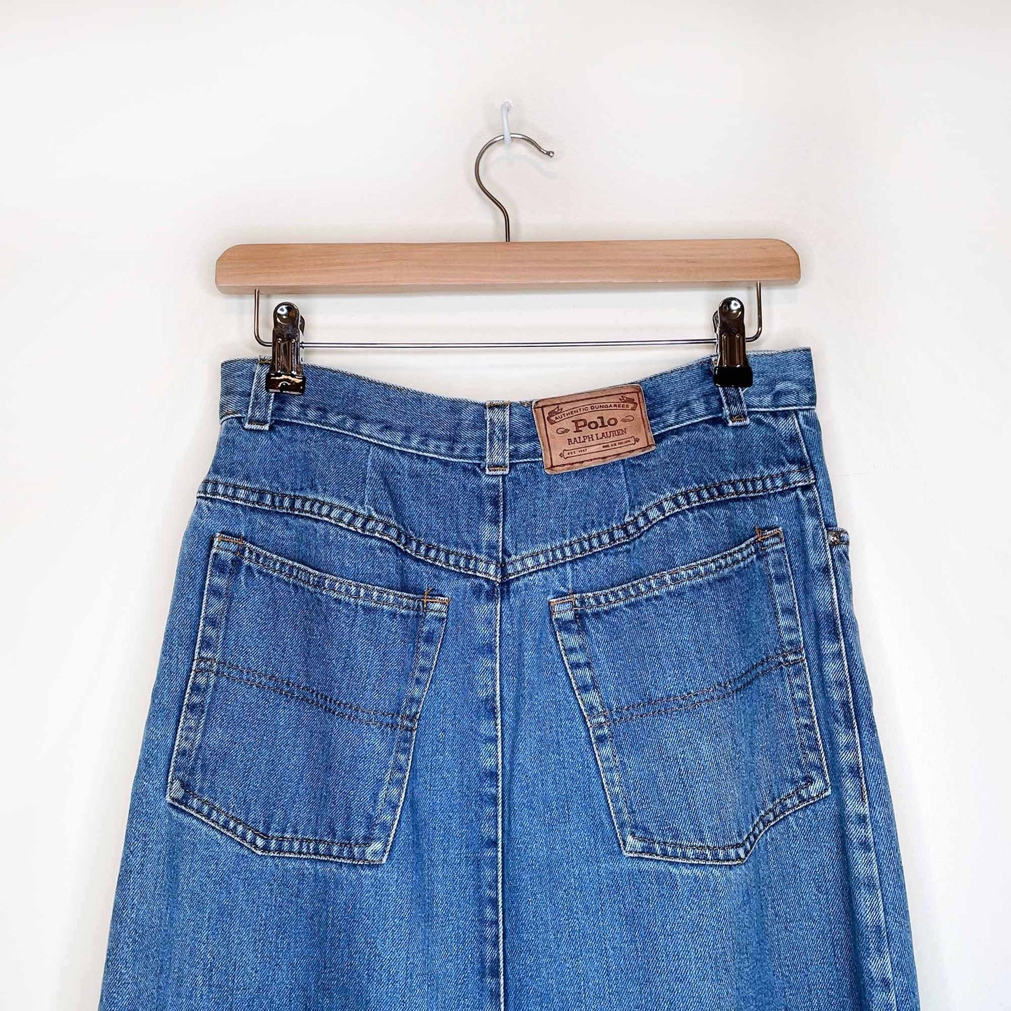 vintage 90's polo ralph lauren high rise dungarees denim skirt - size xs