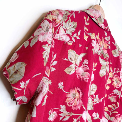 lauren ralph lauren red floral linen button down shirt - size medium