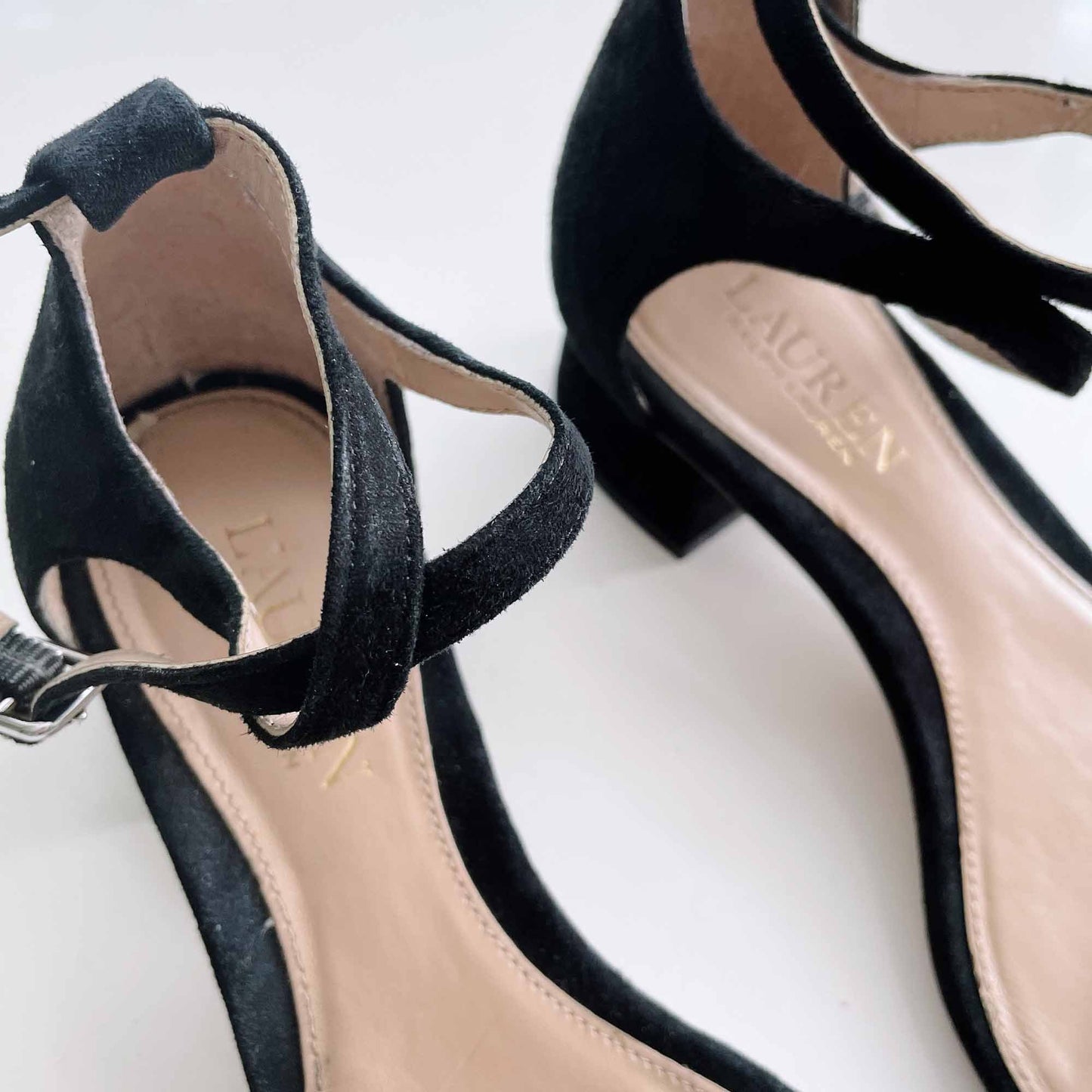 lauren ralph lauren black suede low heel sandals - size 6.5