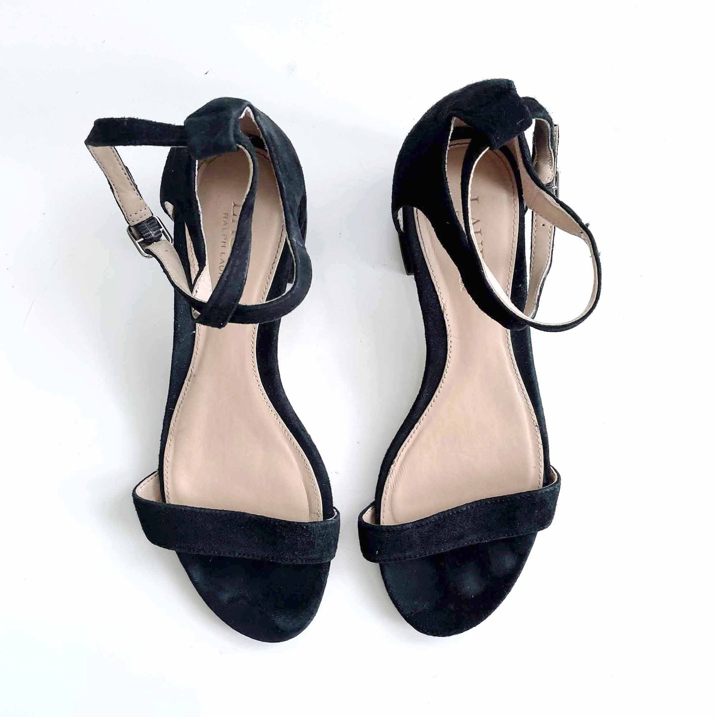 lauren ralph lauren black suede low heel sandals - size 6.5