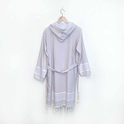 turkish towel spa bath robe with stripe and fringe hem - sm/med
