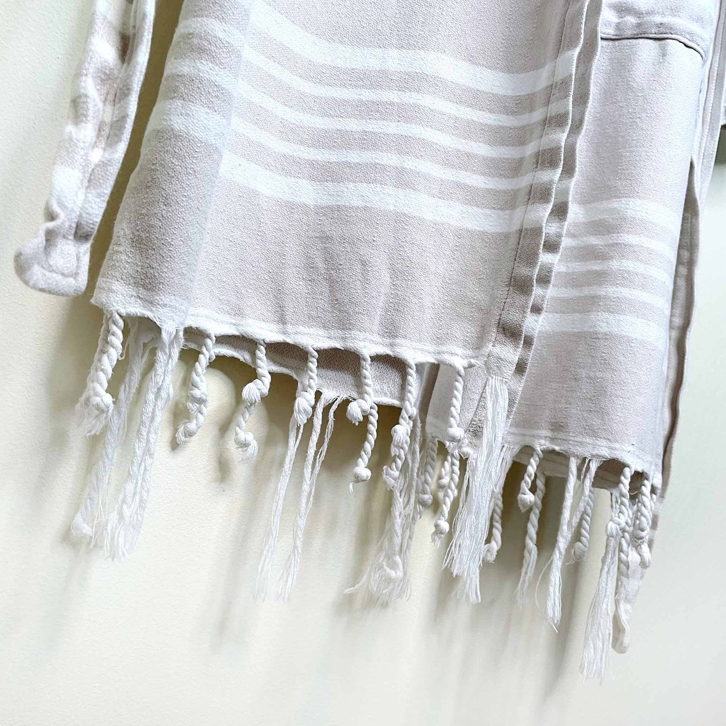 turkish towel spa bath robe with stripe and fringe hem - sm/med