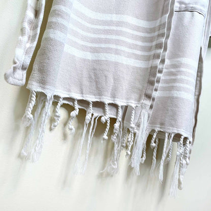 turkish towel spa bath robe with stripe and fringe hem - sm/med