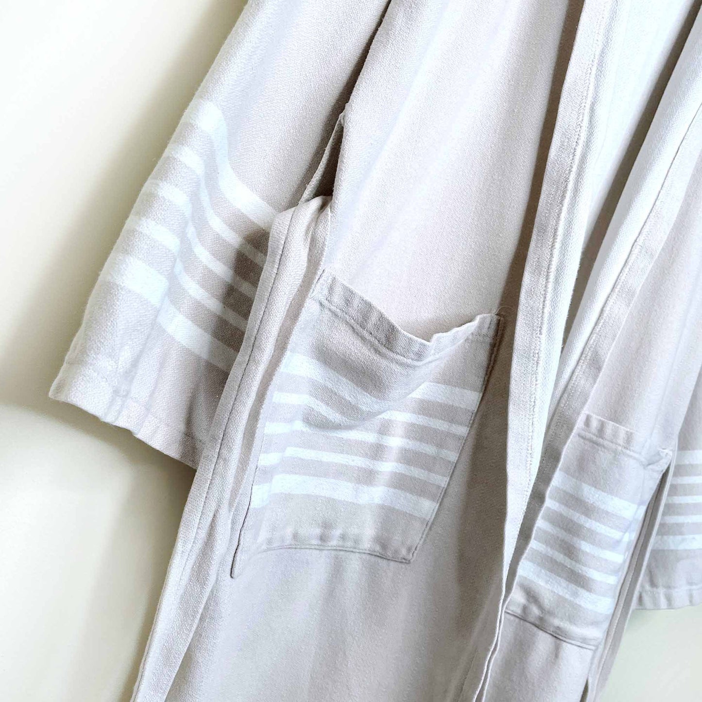 turkish towel spa bath robe with stripe and fringe hem - sm/med
