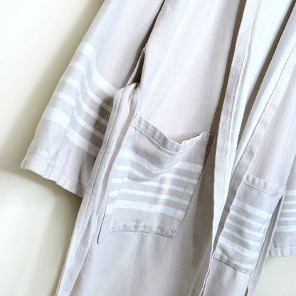 turkish towel spa bath robe with stripe and fringe hem - sm/med