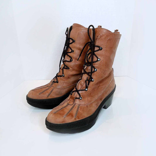 robert clergerie leather platform lace-up winter boots - size 9