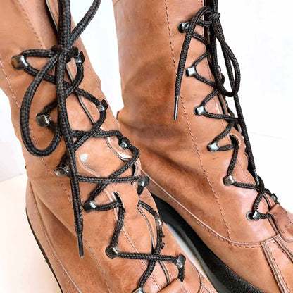 robert clergerie leather platform lace-up winter boots - size 9