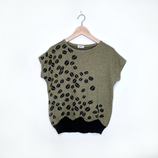 vintage rodier 80's coffee bean short sleeve knit sweater - size medium